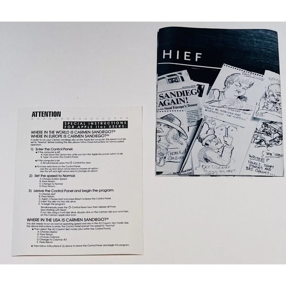 VTG Apple IIGS Where In The World Is Carmen Sandiego MANUAL & POSTER ONLY EUC
